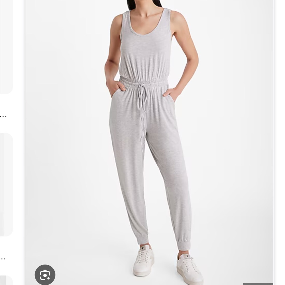 Express Gray Relaxed Fit Jumpsuit with Scoop Neckline